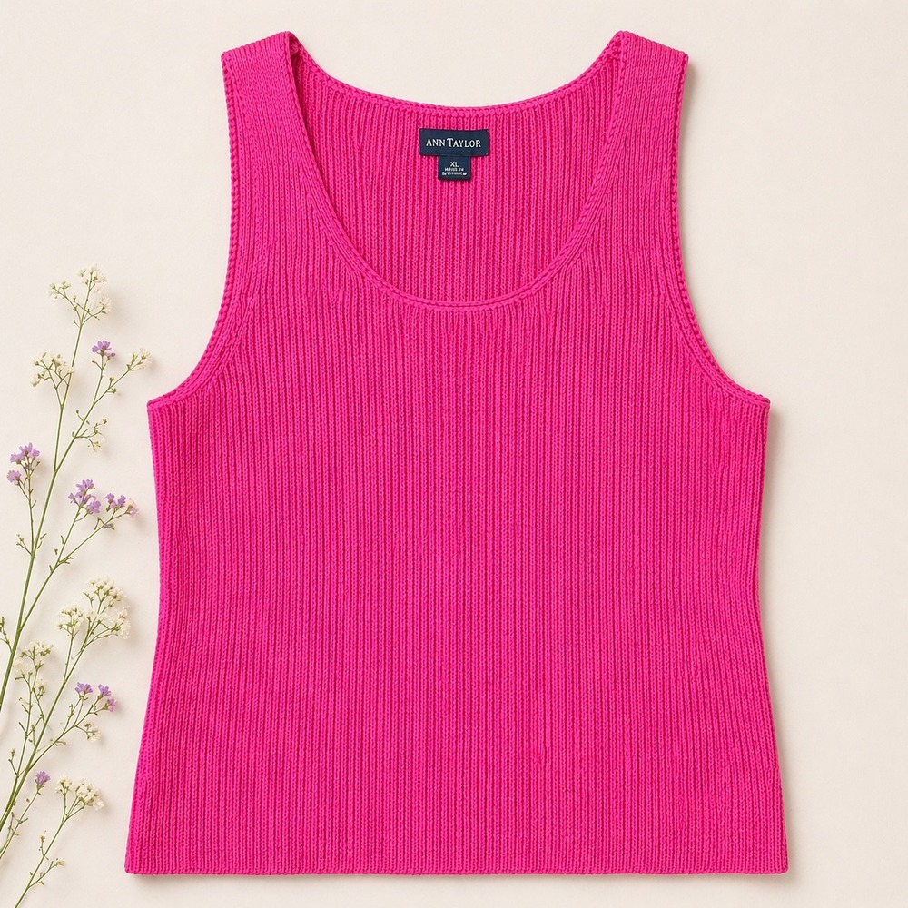 Ann Taylor 100% Silk Knit Tank (XL) Shell Minimalist Luxury Polished Classic